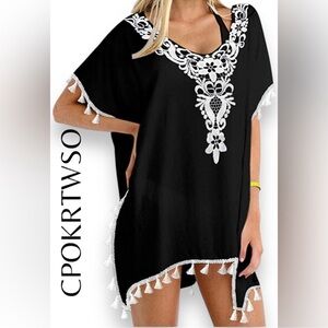 CPOKRTWSO Women’s Crochet Chiffon Tassel Swimsuit Beach Bikini Cover Up 2XL